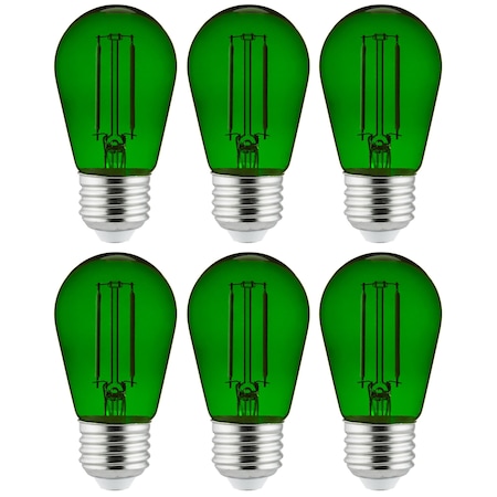 Sunlite LED S14 String Light Bulb, 2W 25W=, Medium E26 Base, Transparent, Dimmable, UL Listed, Green, 6PK 40974-SU